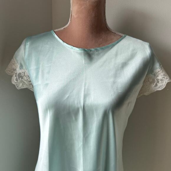 Vintage Josie Rare Pale Blue Satin Lace Nightgown Slip 90s/Y2K Lingerie Size S - Picture 3 of 10